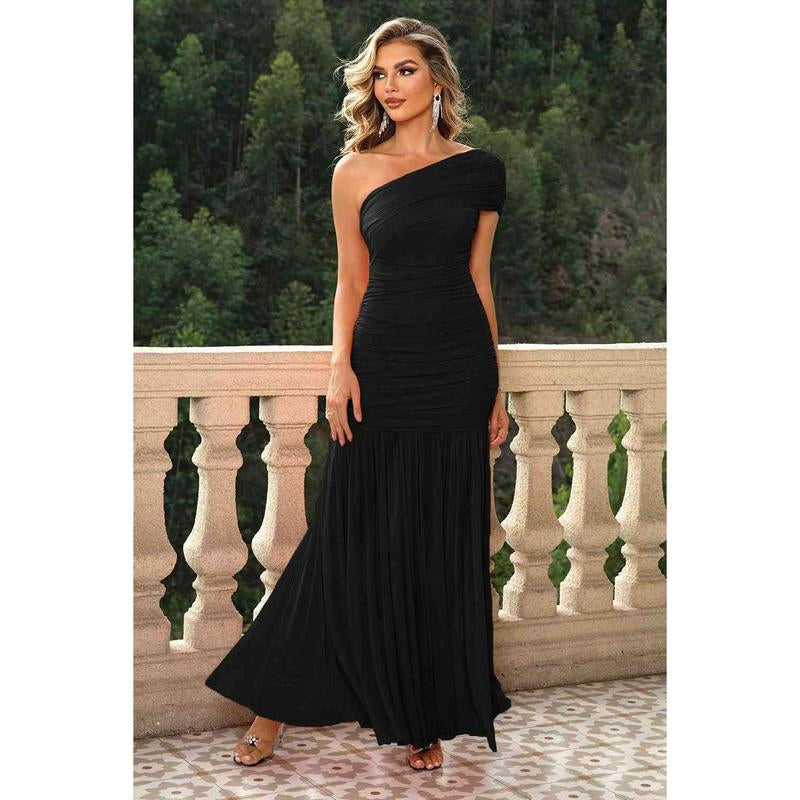 One-Shoulder Ruched Maxi Dress