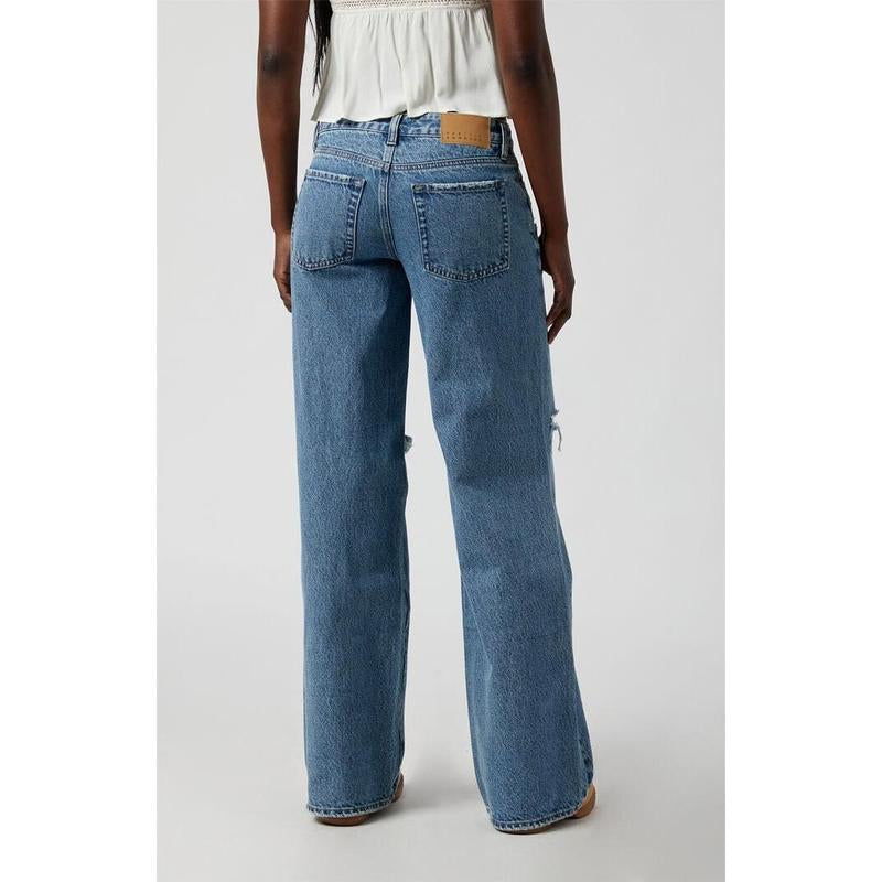 Pacsun Women'S Casey Ripped Low Rise Baggy Jeans Medium Indigo