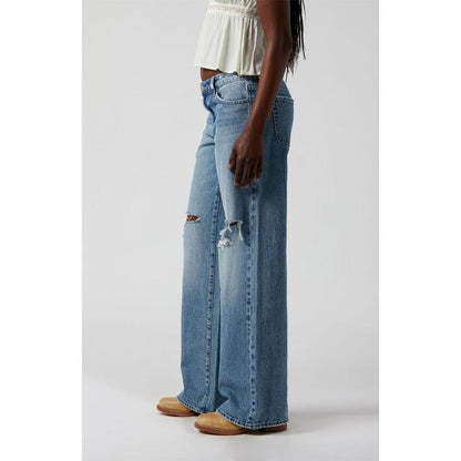 Pacsun Women'S Casey Ripped Low Rise Baggy Jeans Medium Indigo